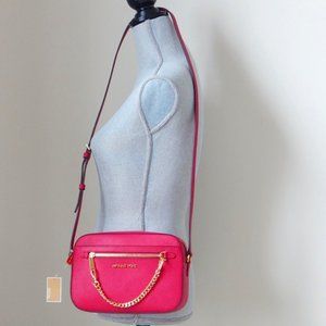 NWT Michael Kors Jet Set Item Leather LG EW Zip Chain Carmine Pink XBody Bag
